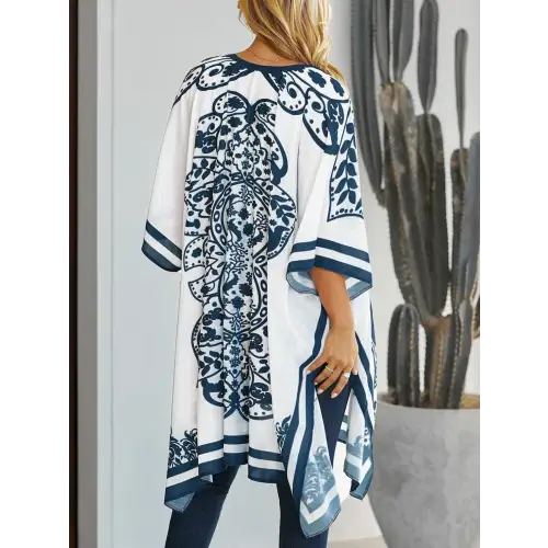 Elegant Printed Open Kimono Cover-Up for Romantic Beach Days