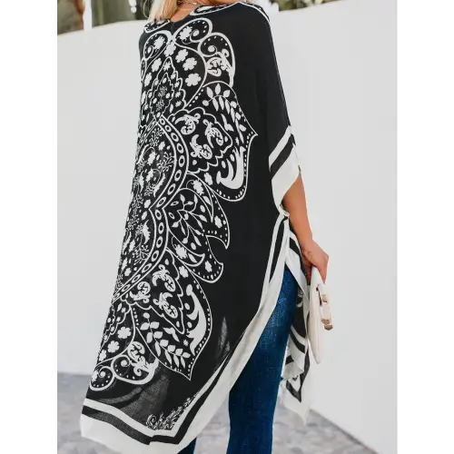 Elegant Printed Open Kimono Cover-Up for Romantic Beach Days