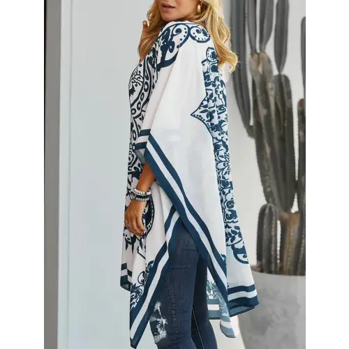 Elegant Printed Open Kimono Cover-Up for Romantic Beach Days