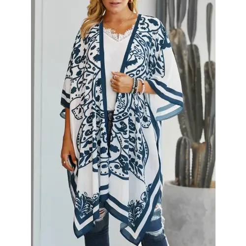 Printed Open Front Cover-Up - CM Fashion