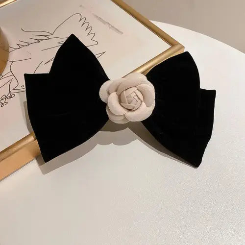 Elegant Rose Trim Bow Hair Clip