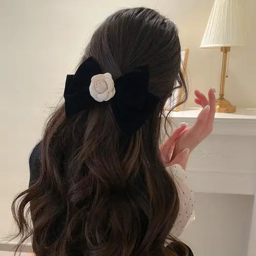 Elegant Rose Trim Bow Hair Clip