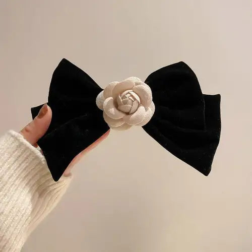 Elegant Rose Trim Bow Hair Clip