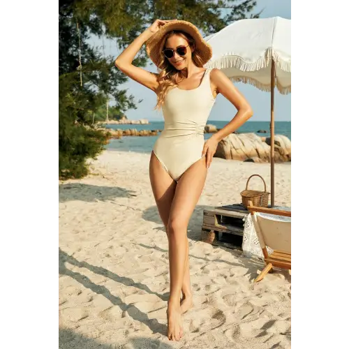 Elegant Ruched Wide Strap One-Piece Swimwear for Beach Chic