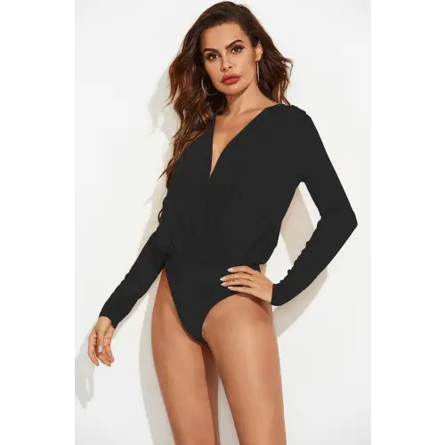 Surplice Long Sleeve Bodysuit - CM Fashion