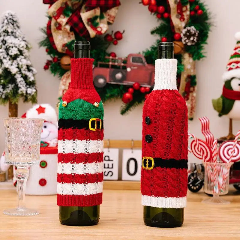 Elevate Your Festive Spirit with Cable-Knit Wine Bottle Covers