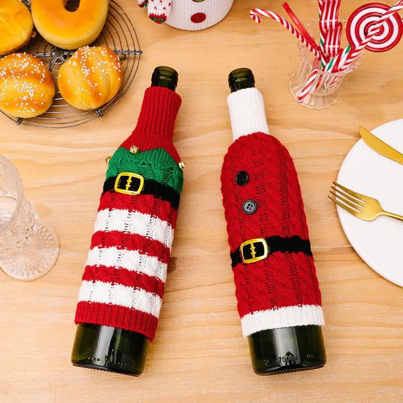 Elevate Your Festive Spirit with Cable-Knit Wine Bottle Covers