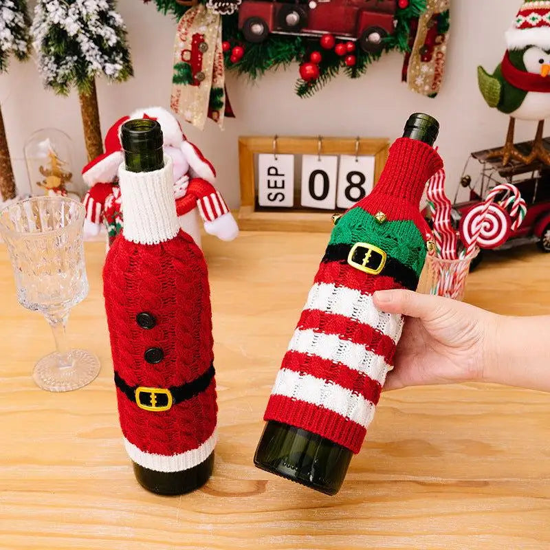 Elevate Your Festive Spirit with Cable-Knit Wine Bottle Covers