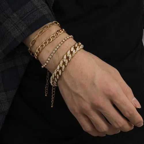 Elevate Your Look with Hip-Hop Style Bracelet Set in Gold-Toned Glam