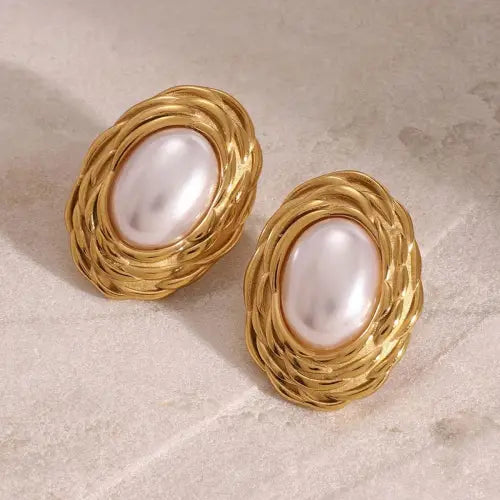 Elevate Your Look with Light Luxury Style Oval Inlaid Pearl Earrings