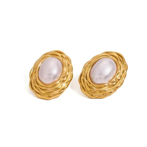 Elevate Your Look with Light Luxury Style Oval Inlaid Pearl Earrings