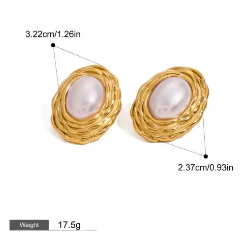 Elevate Your Look with Light Luxury Style Oval Inlaid Pearl Earrings