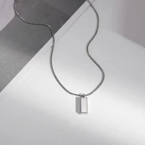 Elevate Your Look with a Minimalist Cold Style Silver Brick Design Pendant 