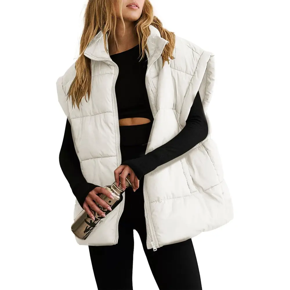 Elevate Your Style with the Black Stand Neck Oversized Puffer Vest