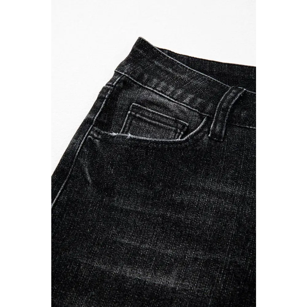 Elevate Your Style with Carbon Grey Mineral Wash Raw Hem Flared Jeans