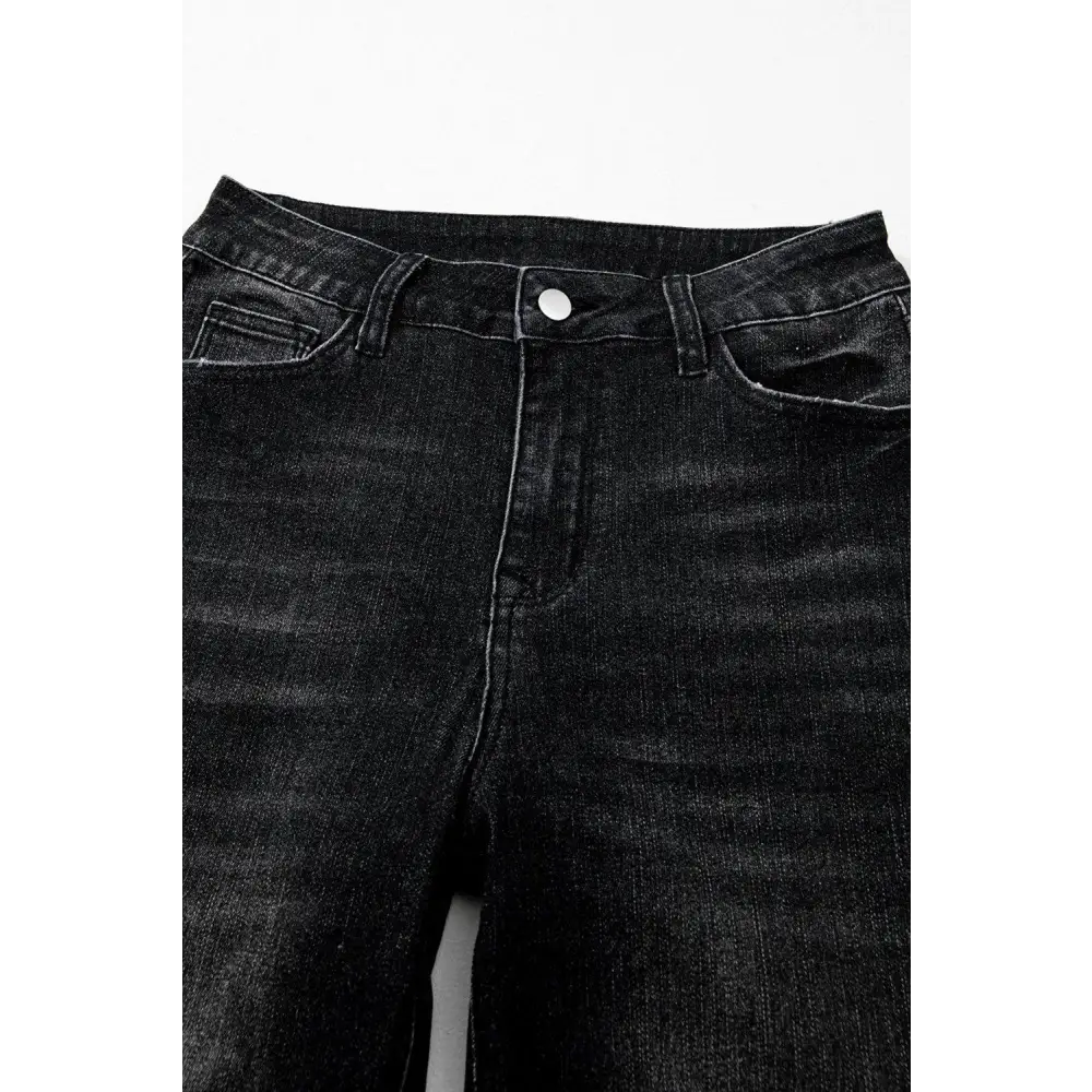 Elevate Your Style with Carbon Grey Mineral Wash Raw Hem Flared Jeans