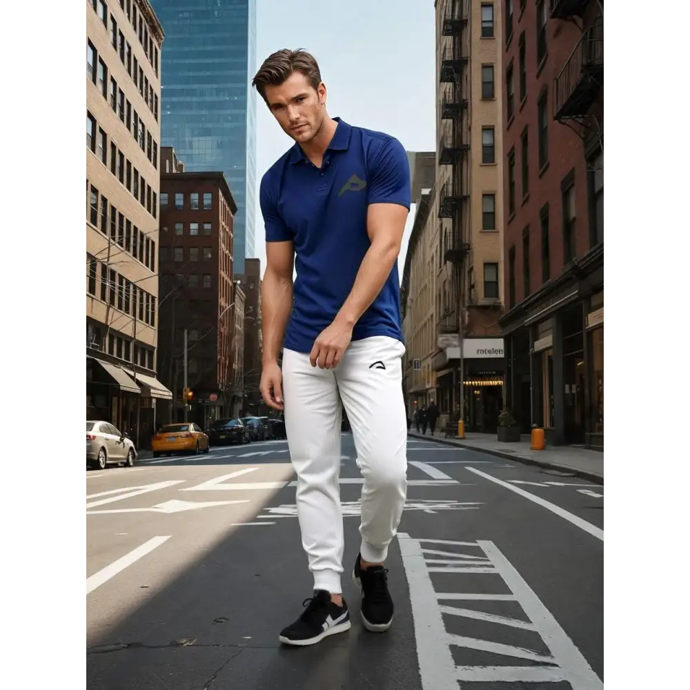 Elevate Your Style with Our Cotton Pique Polo in Blue and White