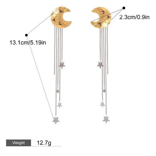 Elevate Your Style with Gold 18K Moon Tassel Design High-End Earrings