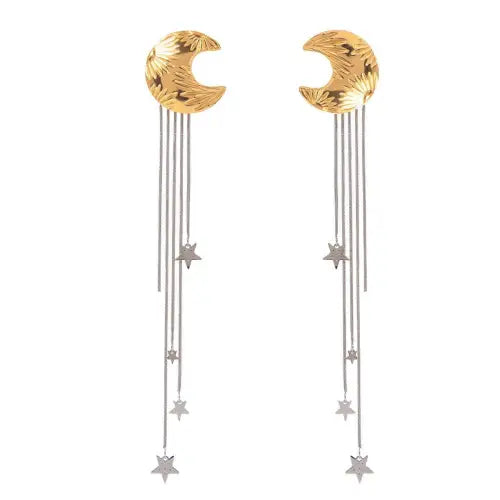 Elevate Your Style with Gold 18K Moon Tassel Design High-End Earrings