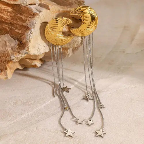 Elevate Your Style with Gold 18K Moon Tassel Design High-End Earrings