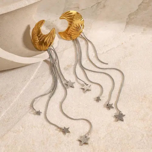 Elevate Your Style with Gold 18K Moon Tassel Design High-End Earrings