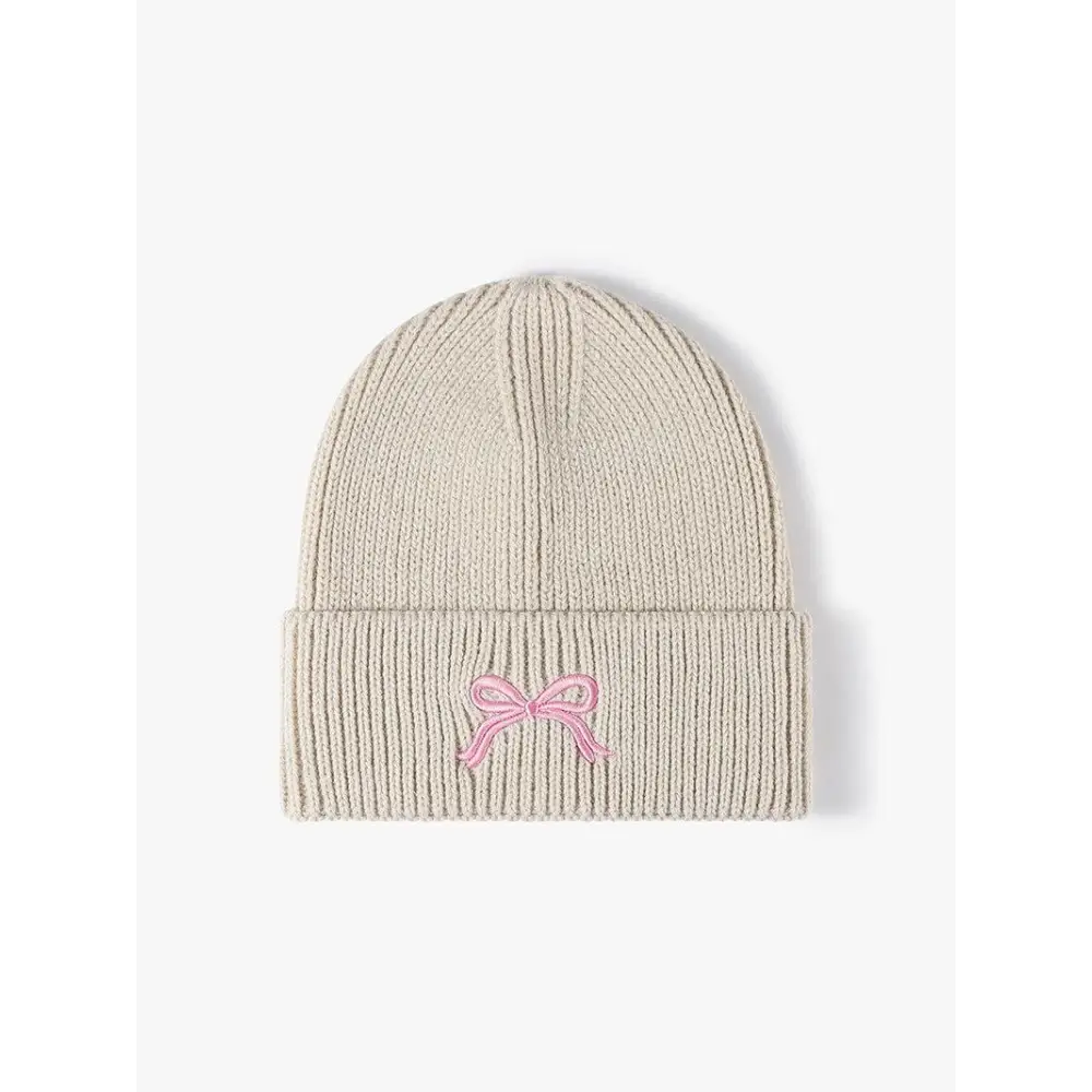 Embroidered Bow Knit Hat