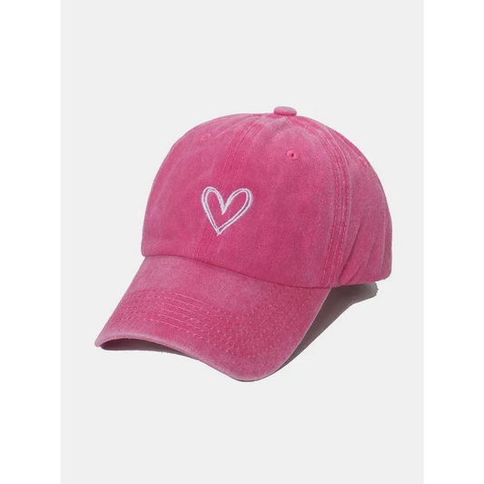 Embroidered Heart Washed Cotton Baseball Cap - CM Fashion