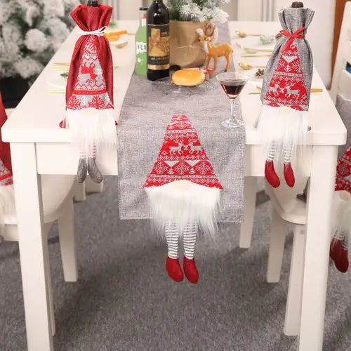 Enchanting Christmas Element Table Runner with Festive Gnome Decor