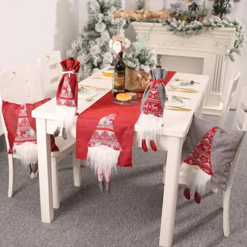 Enchanting Christmas Element Table Runner with Festive Gnome Decor