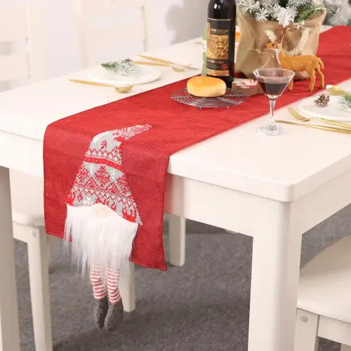 Enchanting Christmas Element Table Runner with Festive Gnome Decor