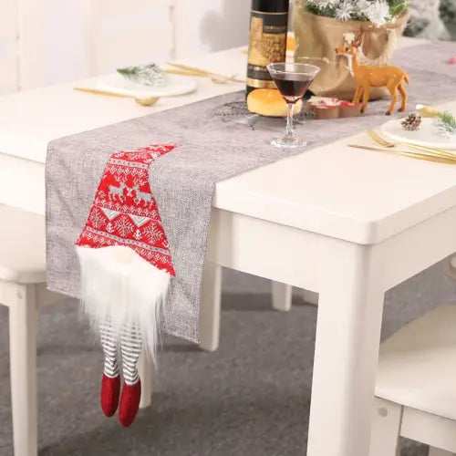 Enchanting Christmas Element Table Runner with Festive Gnome Decor