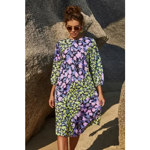 Floral Three Quarter Sleeve Dress - CM Fashion