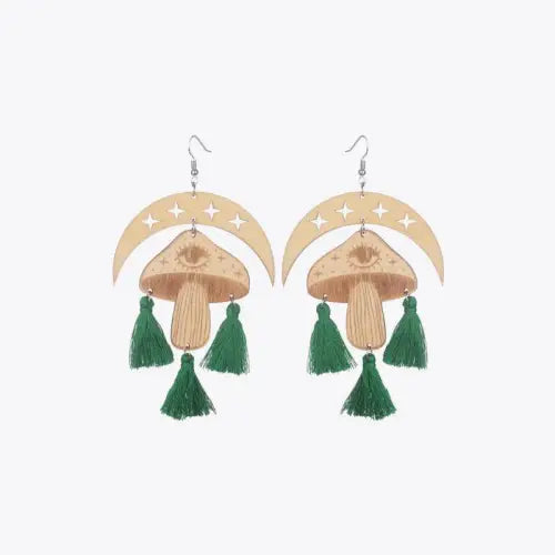 Moon & Mushroom Tassel Detail Dangle Earrings - CM Fashion