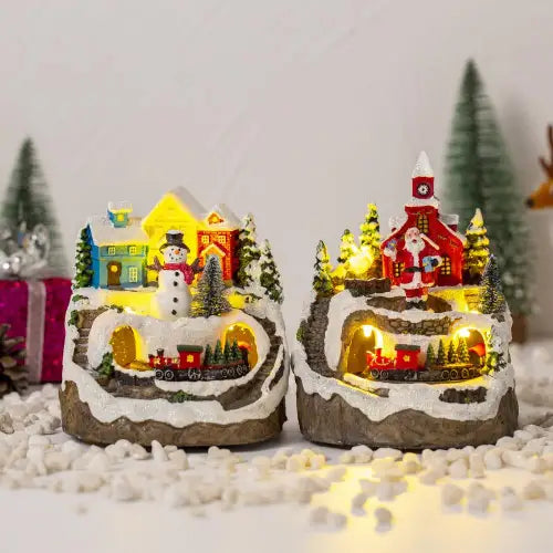 Enchanting Rotating Train Christmas Resin Figurines for a Musical Holiday