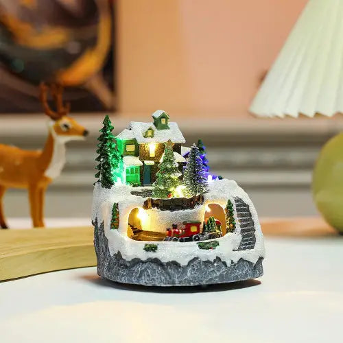 Enchanting Rotating Train Christmas Resin Figurines for a Musical Holiday