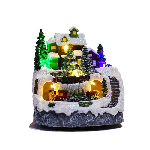 Enchanting Rotating Train Christmas Resin Figurines for a Musical Holiday