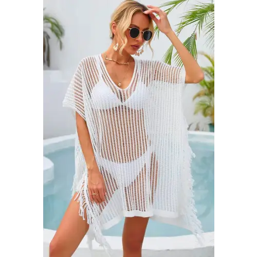 Angel Wings Fringe Trim Openwork Cover Up - CM Fashion