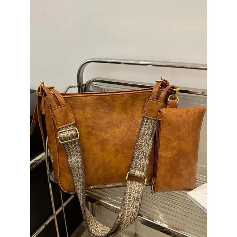 Exciting Brown Faux Leather Adjustable Strap Crossbody Bag