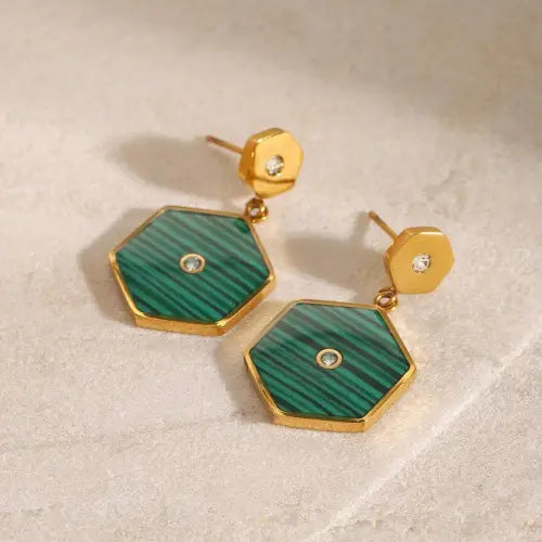 Exquisite 18K Hexagonal Inlaid Gemstone Statement Earrings