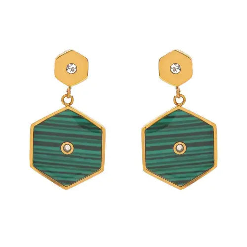 Exquisite 18K Hexagonal Inlaid Gemstone Statement Earrings