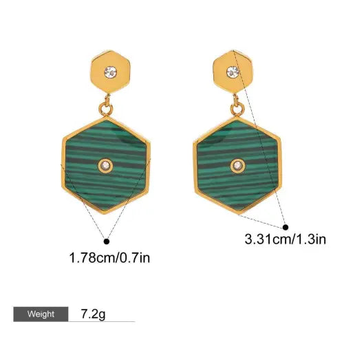 Exquisite 18K Hexagonal Inlaid Gemstone Statement Earrings