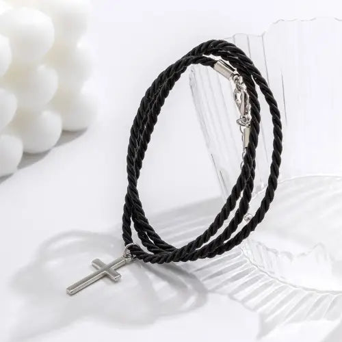 Exquisite Cross Pendant on Stylish Multi-Layer Braided Bracelet Only