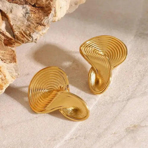 Exquisite Gold 18K Geometric Twisted Earrings with Textured Design 