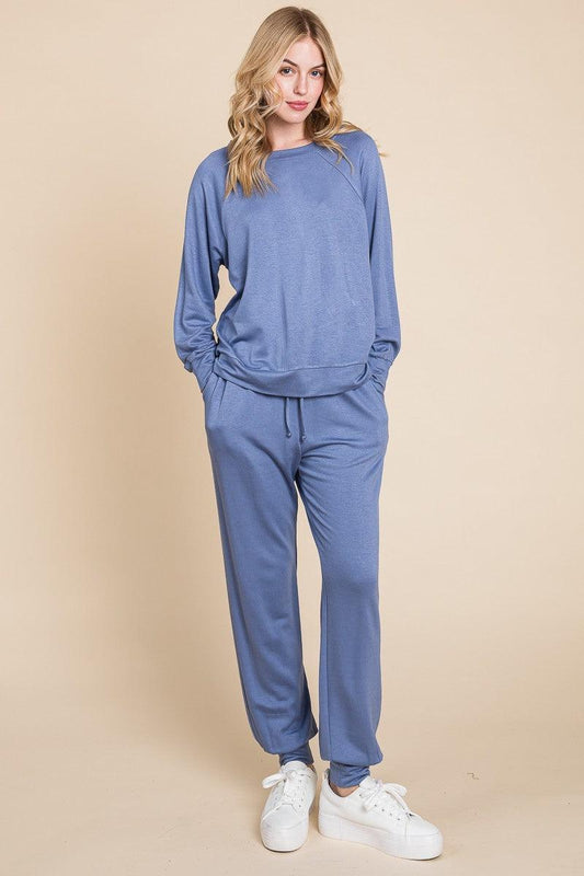 Super Lady Round Neck Raglan Sleeve Top and Pants Lounge Set - CM