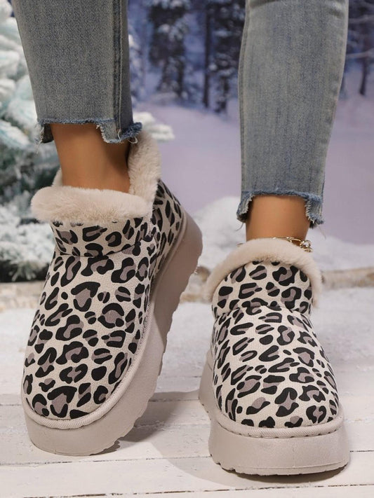 Thermal Leopard Round Toe Platform Boots - CM