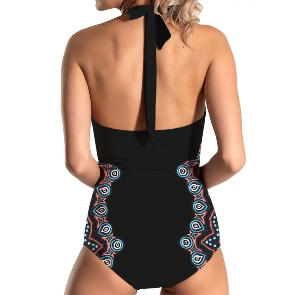 Stunning Cutout Printed Halter Neck One-Piece Swimwear by FAM-FAM