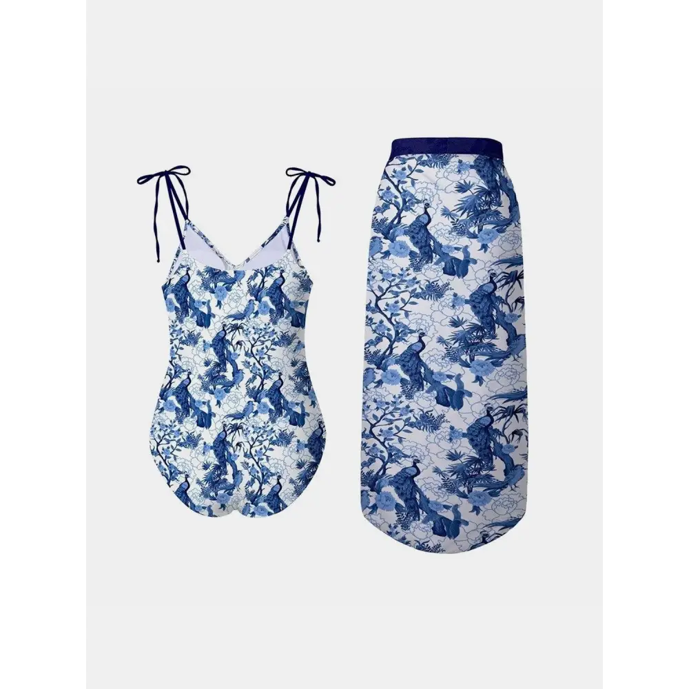 Stylish FAM-FAM Tie Shoulder Swimwear and Skirt Set for Summer Fun