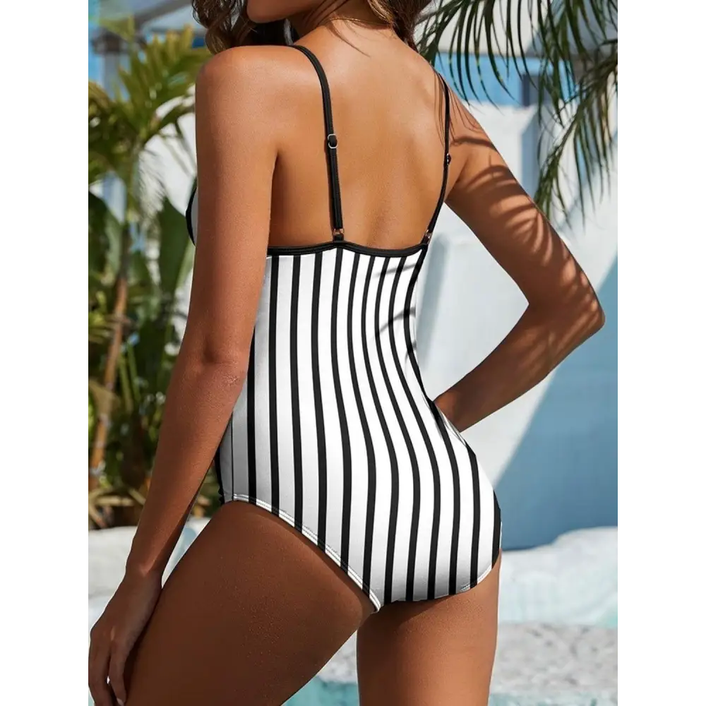 FAM-FAM Striped Spaghetti Strap One-Piece Swimwear