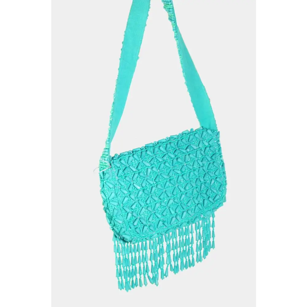 Dazzling Fame Beaded Fringe Rectangle Shoulder Bag