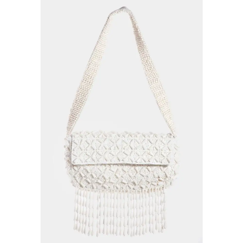 Dazzling Fame Beaded Fringe Rectangle Shoulder Bag